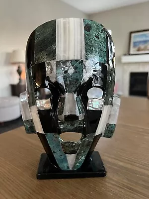 Mayan Aztec Death Mask Mother Of Pearl Onyx Abalone Burial Sculpture Folk Art  • $100