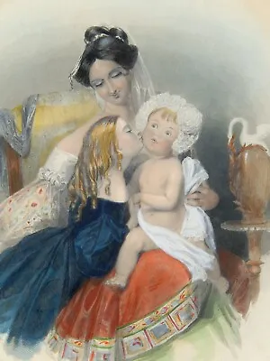 Ackermann Watercolor Etching Mignonette Mother Child JW Knight K Meadows 1837 • $150