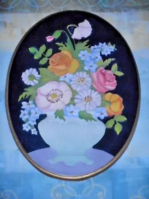 Antique Floral Cottage Oval Chalkware Wall Decor Hand Painted • $21.95