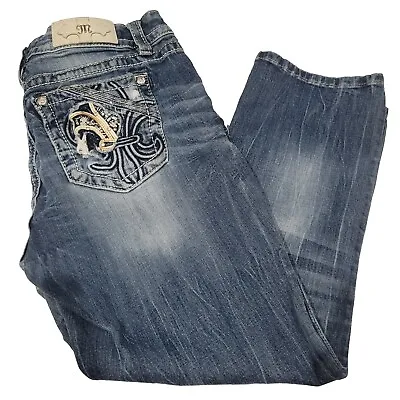 Miss Me Womens Mid-Rise Cropped Jeans Sz 30 Inseam 23 Fleur De Lis Pockets • $25
