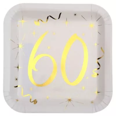 Gold Foiled 60th Birthday Paper Plates | Foil Age 60 Party Tableware X 10 • £7.15