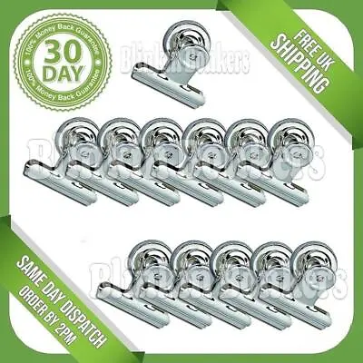 12pc Magnetic Bulldog Clips Fridge Magnet Heavy Duty Memo Note Message Holder • £7.49