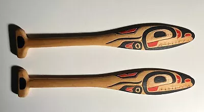 Set Of 2 Vintage Northwest Coast Haida Hand Carved Hand Painted Dance Paddles 18 • $349