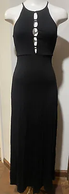 New Women’s XS SOPRANO Long Maxi Dress Bodycon Stretch Black Key Hole • $12.95