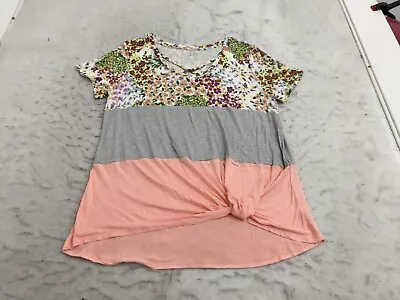 Maurices 24/7 Tunic Shirt Womens XL White Multicolor Floral Striped Short Sleeve • $14.99