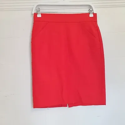 J Crew Red The Pencil Skirt US 0 AU4 Cotton Pockets Split Office Classic Preppy • $45