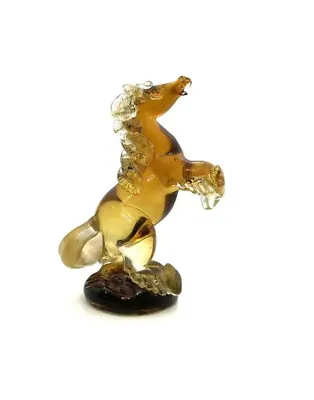 Horse Sculpture Amber Glass With Gold Leaf Murano Italy Vintage Decor (FLAWED) • $330