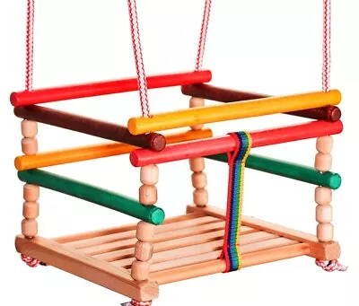 Wooden Baby Swing Kids Indoor Outdoor Chair Rope Garden Patio Bouncer /1COL • £21.99
