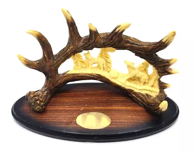 Vintage ANTLER HAND CARVING SCULPTURE Wolf Pack Pine Trees • $99.77