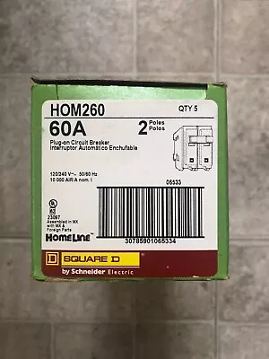 NEW BOX Square D HOM260 Plug-In Circuit Breaker 60 Amp 2-Pole -  Lot Of 5 • $85.50