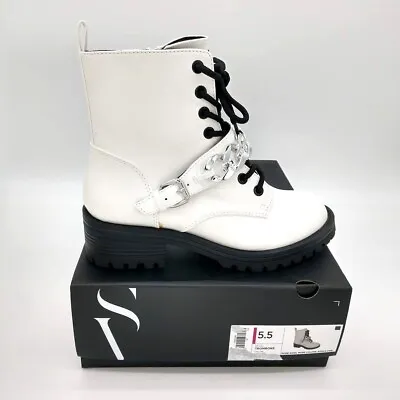 Simply Vera Wang Trombone Women's Sz 5.5 White Moto Combat Ankle Chain Boots • $36.85