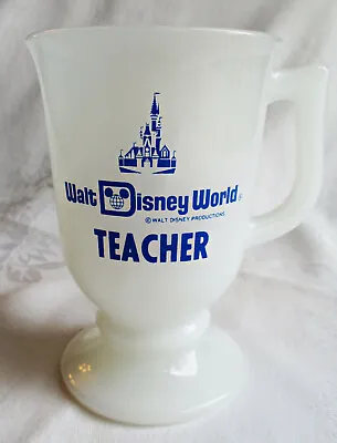 Vintage Walt Disney World TEACHER Milk Glass Footed Mug Cup Cinderella Castle • $16.49