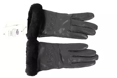 UGG Women's Classic Leather Genuine Sheepskin Logo Gloves Black Size M • £66.48