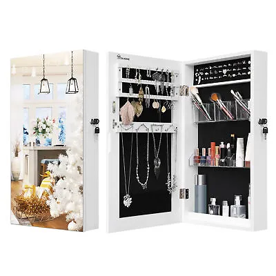Jewellery Storage Cabinet Mirror Wall Mounted Lockable Hanging Jewelry Organiser • £45.99