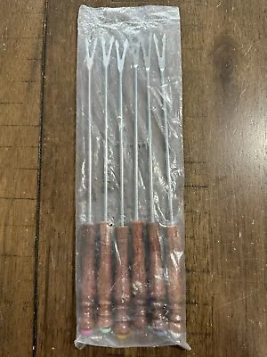 New Vintage 6 Pc Fondue Forks 9.75” Wood Handle Colored Ends MCM Appetizer • $12