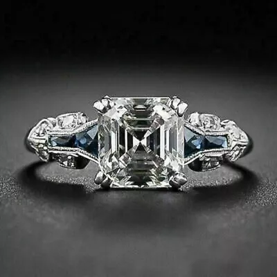 Art Deco 2.00Ct Asscher Lab Created Diamond Wedding Ring 14K White Gold Plated • $85.20
