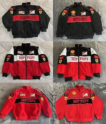 $ Adult F1 Racing Jacket Vintage Ferrari Jacket ebroidered Cotton Padded Uk • £34.79