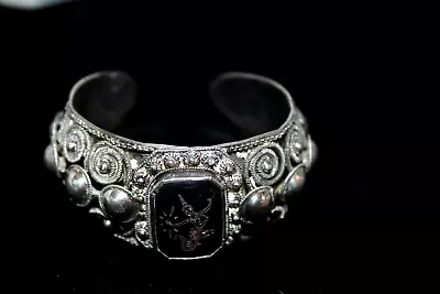 Vintage Siam Sterling Cuff Bracelet Large Silver Mermaid Goddess Detailed 32g • $57.20