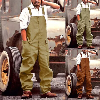 Mens Dungaree Overalls Pants Jumpsuit Workwear Pocket Suspender Long Trouserses • $63.79