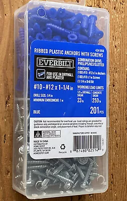 Everbilt #10-12 X 1-1/4 Blue Ribbed Plastic Drywall Anchor Kit With Screws 201PC • $17.19