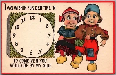 £6.82 • Buy Vintage 1910s Comic Postcard Dutch Boy & Girl / Clock - BS Pub. / Unused