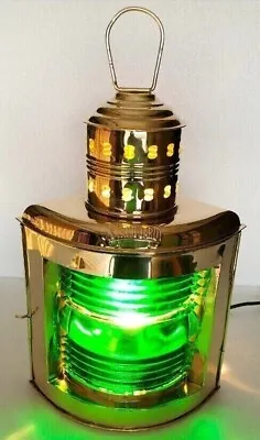 Vintage Brass Electric Lantern Nautical 14'' Port Lamp Maritime Green Gift Deco • $124.99