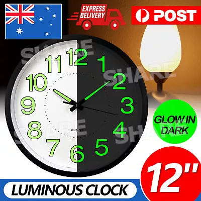 12  Indoor/Outdoor Home Wall Clock Glow In The Dark Silent Quartz Luminous Clock • $17.85