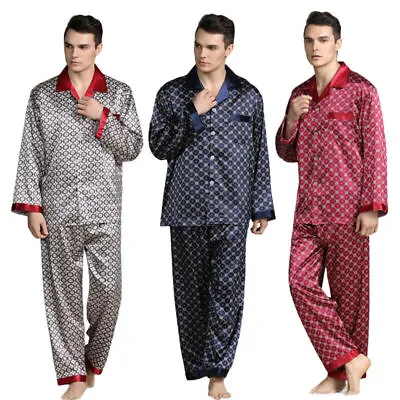 Mens Silk Satin Pajamas Pyjamas Set Sleepwear Loungewear Long Sleeve Nightwear • $19