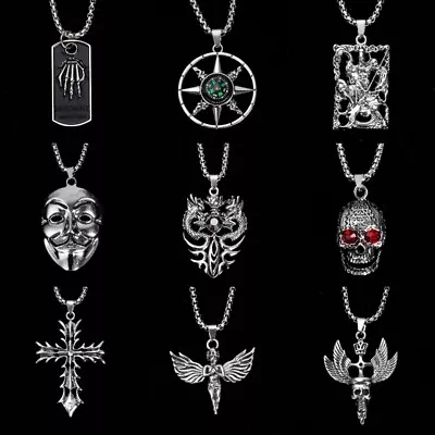 Women Men Punk Stainless Steel Skull Necklace Vintage Gothic Party Jewelry Gifts • $2.57