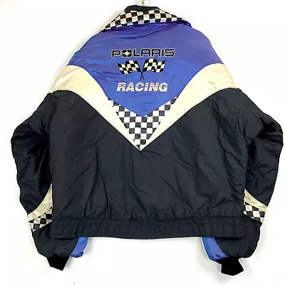 Vintage Polaris Snowmobile Racing Puffer Bomber Jacket Size XL Black • $63.74