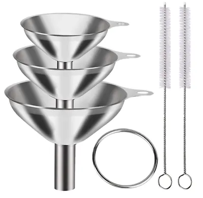 Stainless Steel Food Grade Funnel Set Small Large 5  Metal Kitchen Oil Strainer • $8.99
