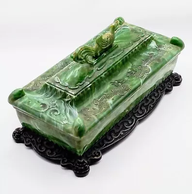 Vintage Green Plastic Marble Jewelry Weed Stash Casket Box With Dragons • $25