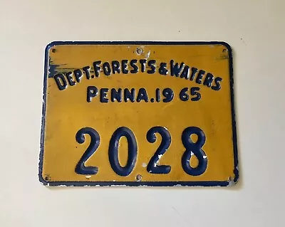 Vintage 1965 Pa Dept. Forests & Waters Boat Fishing Hunting License Plate Tag • $45