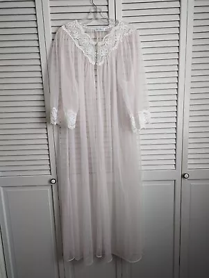 Vintage Miss Elaine Sheer Pink Robe Peignoir With Lace • $25