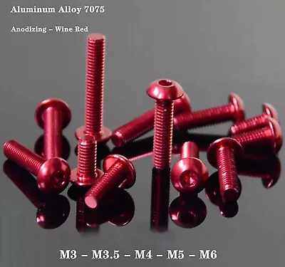 Wine Red Aluminum Alloy Pan/Round Head Allen Cap Screw Bolts M3-M6 • $2.39