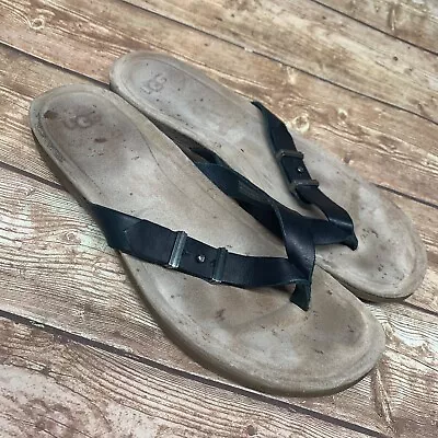 Women UGG Sela Flip Flops Leather Thong Black Sandals Size 9 Casual 1009849 • $24.98