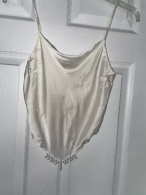 Vintage Victoria’s Secret Silk Kerchief Top Crop Tank Tie Back Beaded Fringe • $6.50