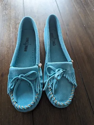 Minnetonka Moccasins Women's 402S  Kitty Hardsole Size 8 Turquoise Flats Shoes • $28.99