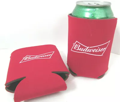 Budweiser Beer Koozie Can Holder Coozie Folds Flat Foam Red Set Of 2 Vintage A • $14.25