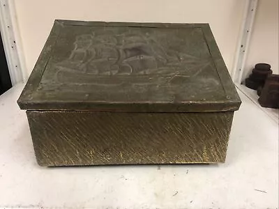 Old Gold Brass Embossed Log Large Firebox Coal Scuttle Shaped Storage Box Ship • £24.99