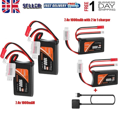 2S 1000mAh 7.4V Lipo Battery SCX24 PH2.0 & JST Plug 35C+2in1 USB Charger For RC • £21.99