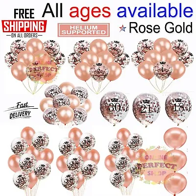 10X Rose Gold Happy Birthday Bunting Banner Balloons 18/21/30/40/50 Party Decor • £2.85