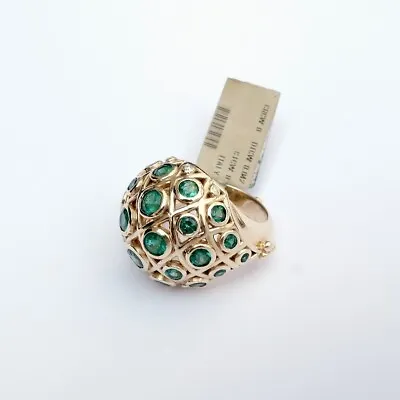 $7999 • Buy Temple St Clair 18K Yellow Gold Faceted Lattice Dome Ring Emerald & Diamond 7