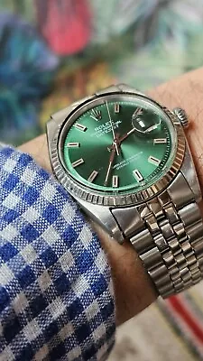 Vintage Rolex 1601 WIDE BOY Green Dial Men's Automatic Watch 1971 • $3570