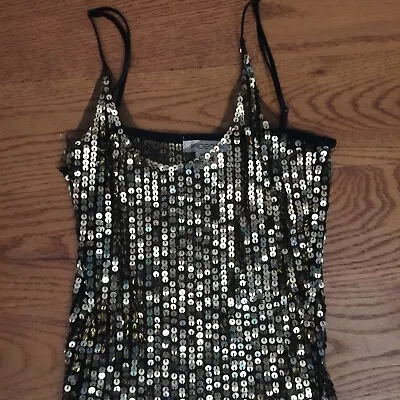 Arden B Mini Slip Dress Gold Sequin Black Vintage Women's S Sparkle Glam Party • $49.95