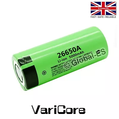 26650 Li-Ion Flat Top Rechargeable Battery - 3.7V 5000mAh • £9.99