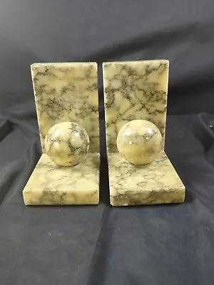 Vintage Italian Alabaster Marble Rock Bookends W Spheres Balls Unique Rare  • $60