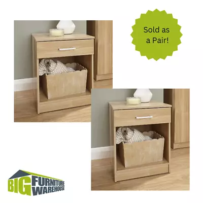 Pair Of 2 Bedside Nightstands Oak Bedroom Side Tables Storage Drawers Seconds • £69.99