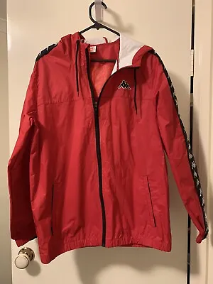 KAPPA Windbreaker Hooded Rain Wet Weather Red Jacket Size Medium • $24.95