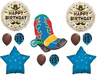 Cowboy Boots And Mustache 11 Piece Birthday Party Balloons Supplies • $16.95